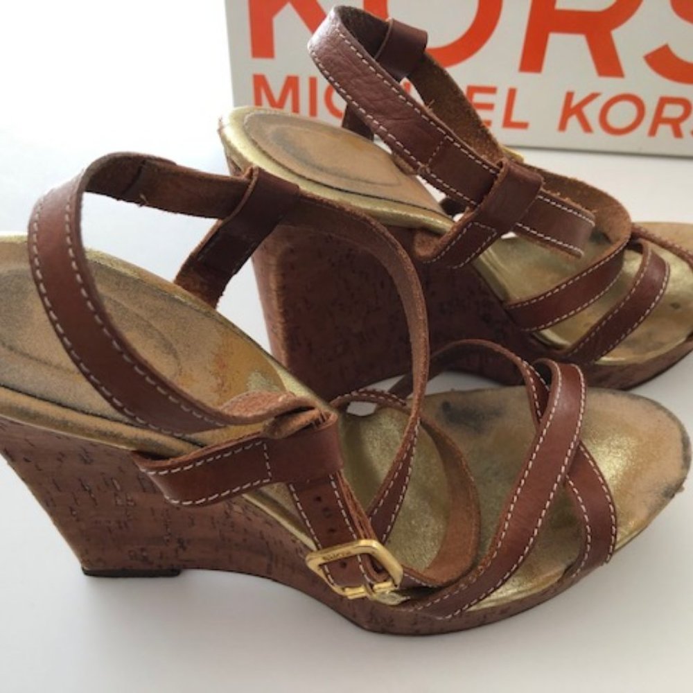 Kors Michael Kors leather strappy cork heel wedges